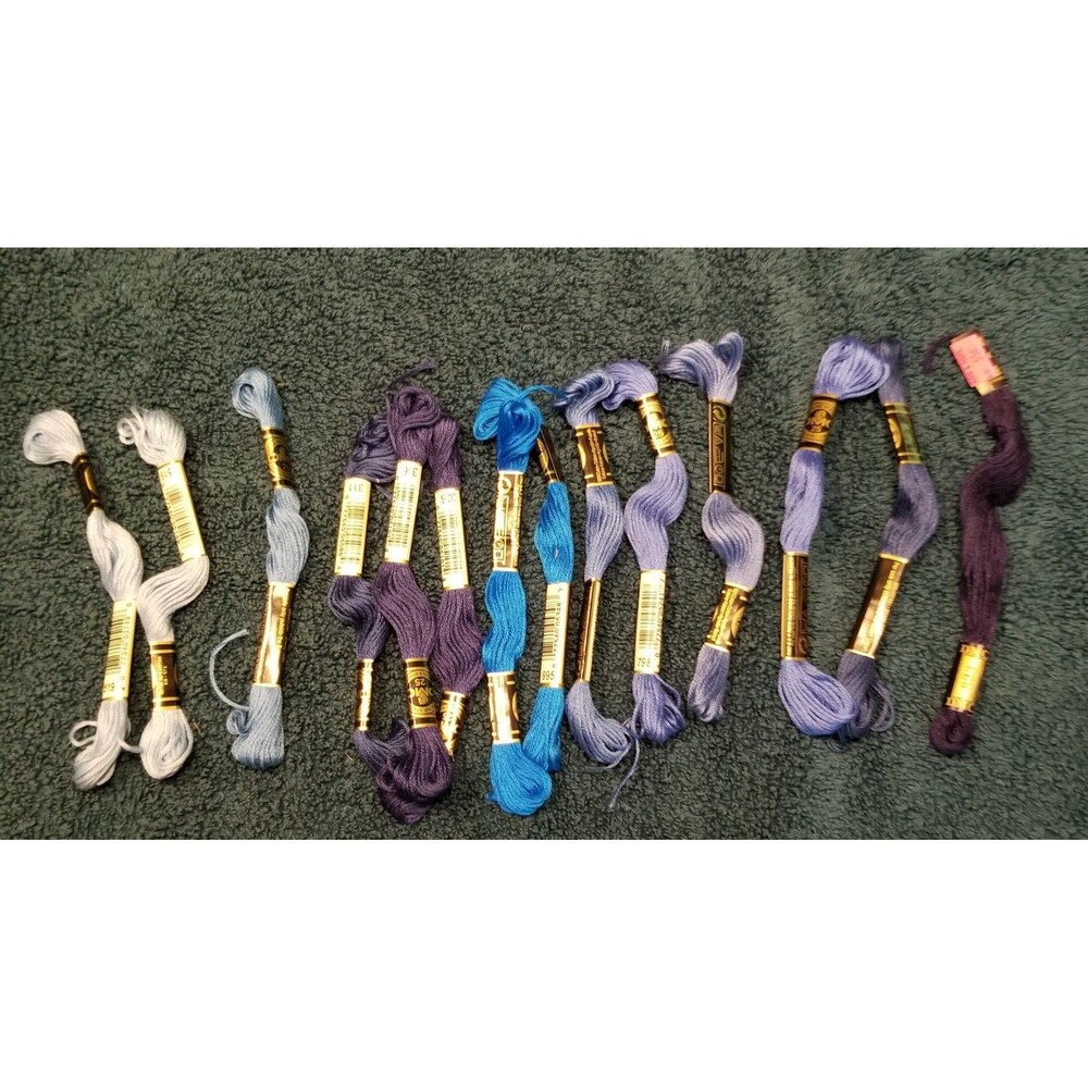 Vintage Dmc embroidery thread floss purple family colors new unused lot of 14